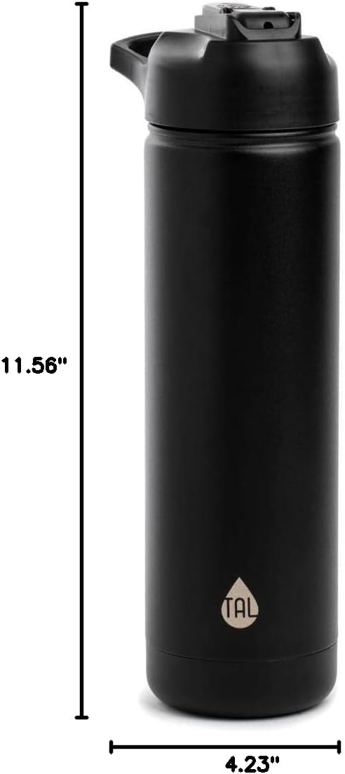 Tal Water Bottle - Double Wall Insulated Stainless Steel - 26oz - Sleek Black Design