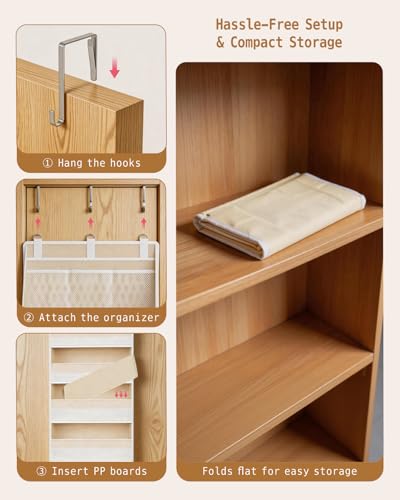 Beige Over The Door Organizer with 6 Large Pockets & 13 Mesh Side Pockets