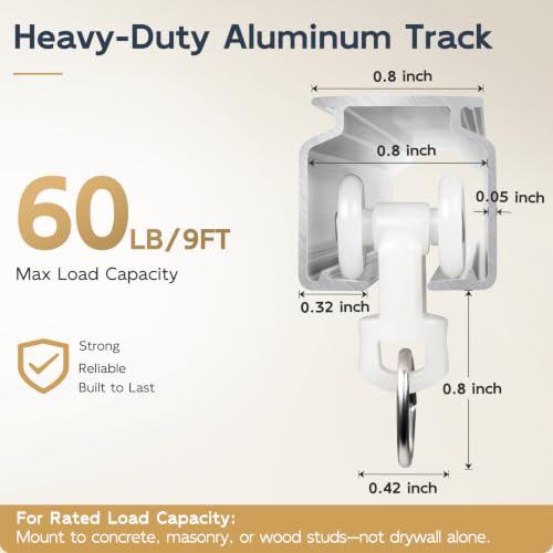 White Aluminum Ceiling Curtain Track 9-12 ft Wall Mount Rail - 1 Set