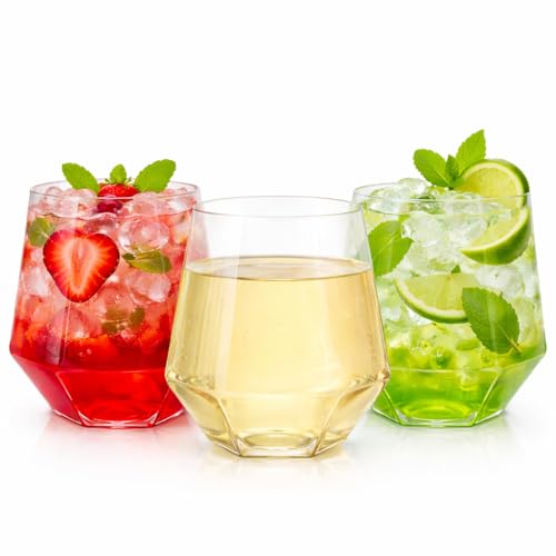 Clear Diamond-Shaped Disposable Plastic Wine Glasses 12 oz - 40 Pack