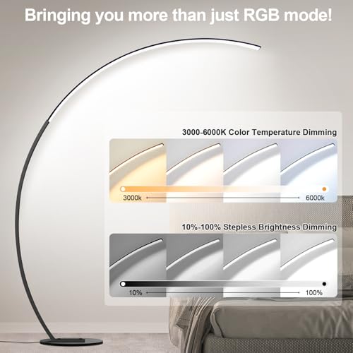 Matte Black RGB Floor Lamp - 67 Inch Ultra-Wide Coverage, 3 Color Temperatures, Music Sync, Remote Control