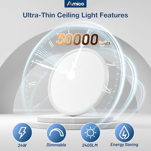 Amico 12 Inch 6-Pack Dimmable LED Flush Mount Ceiling Light - 2400LM, 5CCT