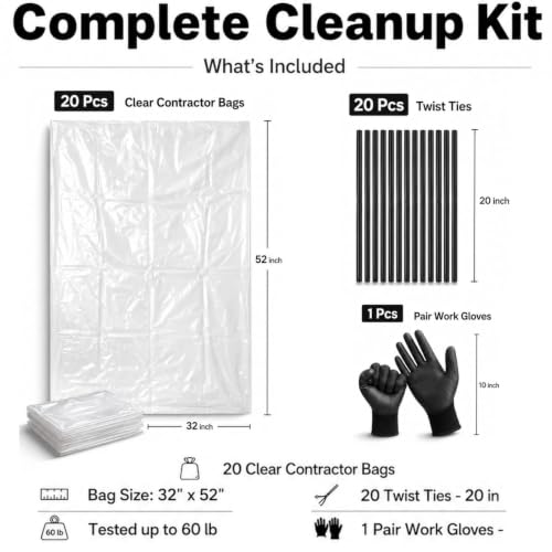 Clear 6 Mil Heavy Duty Contractor Trash Bags - 50/55/60 Gallon, 20 Pack - Variation: Clear-6 Mil