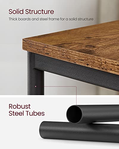VASAGLE Rustic Brown & Ink Black Small End Table with 3 Tiers - Modern Steel Frame Nightstand