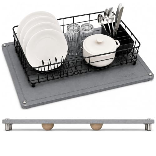 Large Dish Drying Mat for Kitchen 24x16 Dark Gray - Water Absorbent & Supportive