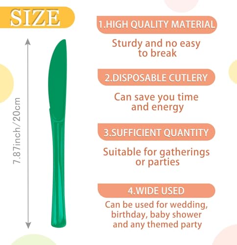 SietDESEO 25 Pcs Green Disposable Knife Set - Heavy Duty Plastic Cutlery for Birthday, Wedding, Baby Shower