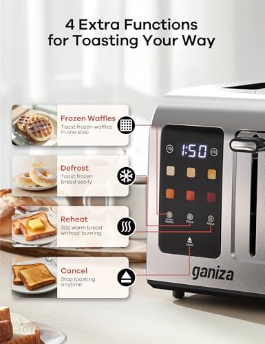 Ganiza 2-Slice Touchscreen Smart Toaster - Wide Slot, Stainless Steel
