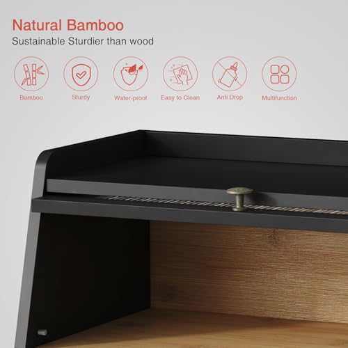 Goozii Black Large Double Layer Bread Box for Kitchen Countertop & Pantry Storage