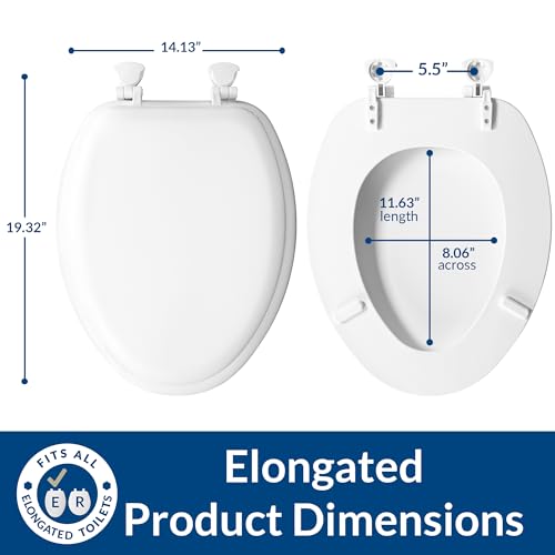 Elongated Padded Toilet Seat - Cushioned Vinyl Comfort, Easy Clean, Secure Hinges - White
