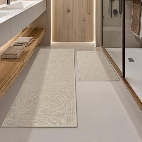 YIHOUSE Bathroom Rugs Thin Bath Mat Sets 2 Pieces Quick Dry,Beige