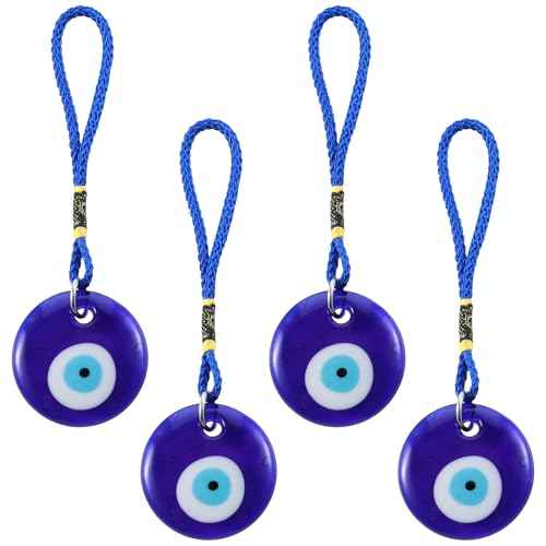4 Pcs Blue Evil Eye Glass Hanging Pendant Car Rearview Evil Eye Charm Ornament Turkish Greek Amulet Wall Decor Accessories for Good Luck Protection Energy Wedding Party Christmas Home