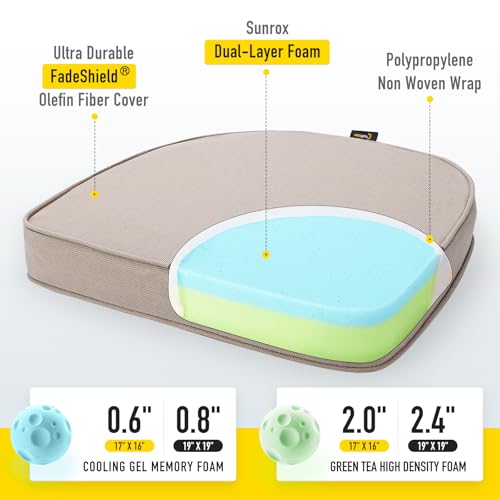 SUNROX Gel Memory Foam Chair Cushions, FadeShield Water-,