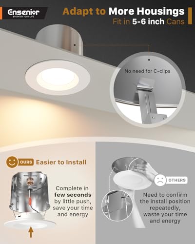 White 6 Inch LED Recessed Can Lights 5CCT 9W 1000LM 12 Pack - Ensenior