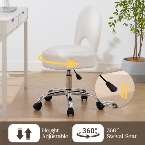 White Foldable Home Office Vanity Chair with Storage & Swivel