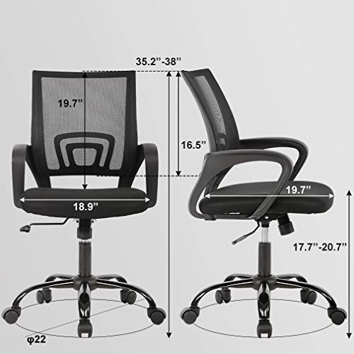BestOffice Black Ergonomic Mesh Office Chair Pack of 2 - Mid-Back Swivel Desk Chairs
