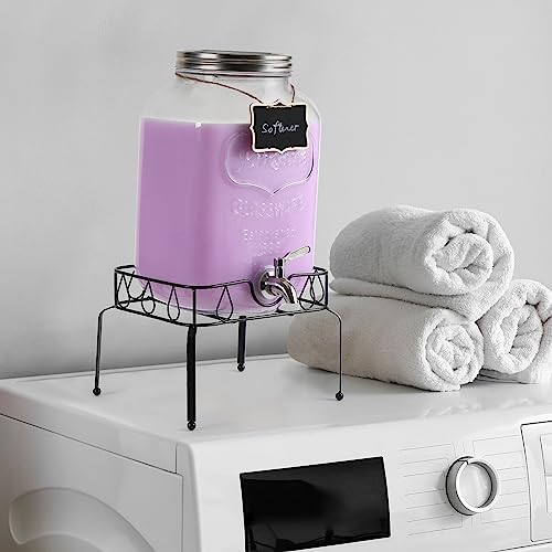 2 Gallon Glass Beverage Dispenser with Stand & Lid - Mason Jar Style, Stainless Steel Spigot