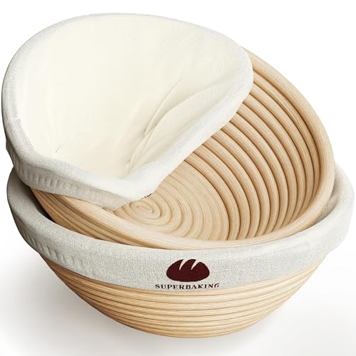 Superbaking Sourdough Banneton Bread Proofing Basket Set of 2, 9-Inch Round Duo 4pc