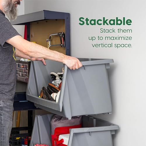 Jumbo Heavy Duty Stackable Open Front Storage Bins - Dark Gray 3 Pack