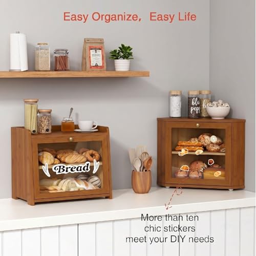 Walnut Corner Bread Box - Double Layer Kitchen Storage for Baked Goods