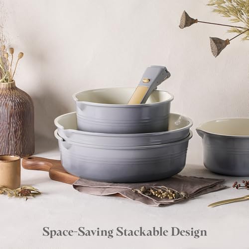 CAROTE 20pcs Titanium Cookware Set with Detachable Handles - Gradient Grey