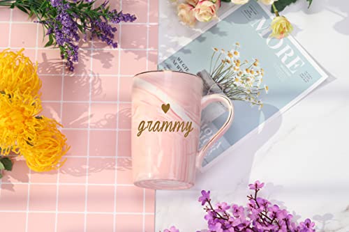 WENSSY Pink Grandma Coffee Mug 14oz Gift for Grammy from Grandchildren with Box & Spoon