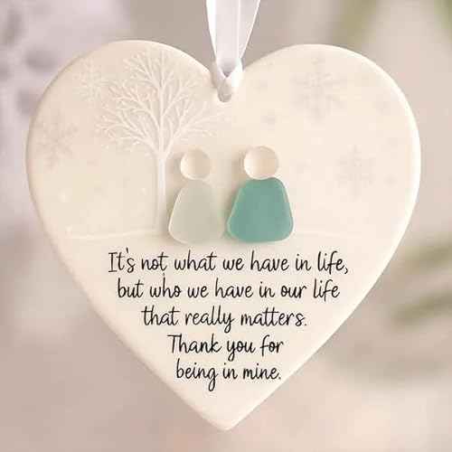 Heart-Shaped Sea Glass Friendship Decor,Timeless Friendship Heart Keepsake,Ornament for Christmas Tree Hanging Ornaments, Sea Glass Art for Best Friends