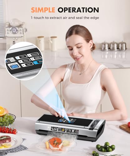 Food Vacuum Sealer Machine with Storage & Built-in Cutter - Black Silver
