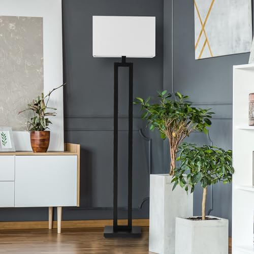 Globe Electric 58-Inch Matte Black Floor Lamp with White Linen Shade - D'Alessio Variant