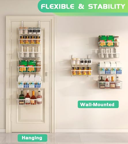 12 Inch Wide Over-the-Door Pantry Organizer with 6 Adjustable Metal Shelves