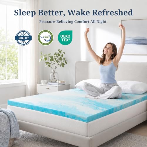 Swirled Blue 2-Inch Gel Memory Foam Mattress Topper - Full Size