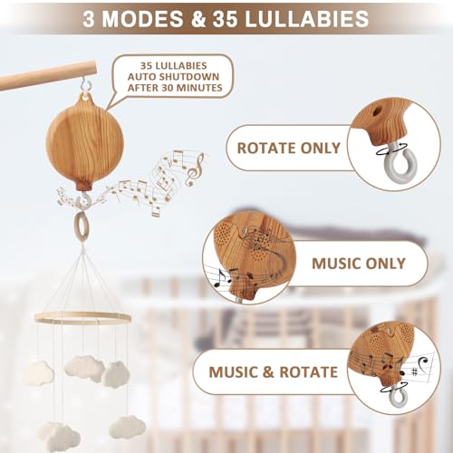 165cm Floor-Standing Baby Mobile Arm with Music Box - Beech Wood Nursery Decor