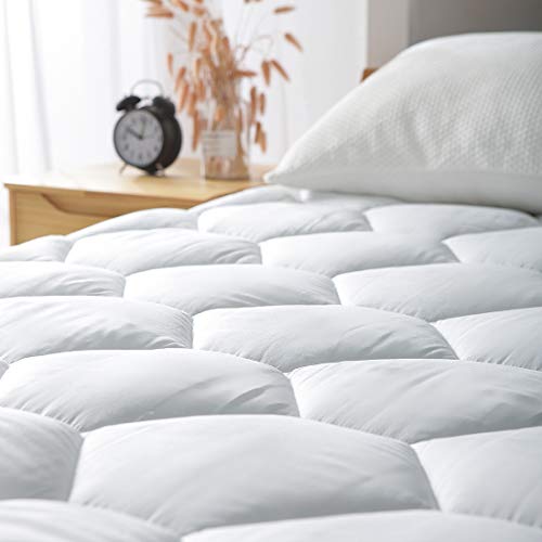 King Mattress Pad with Deep 8-21 Inch Pocket - Ultra Soft Quilted Fitted Cover - White