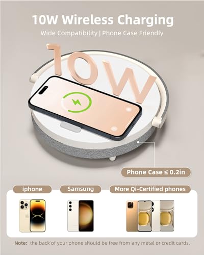 EZVALO White 4-in-1 Bedside Lamp with Bluetooth Speaker & Wireless Charging