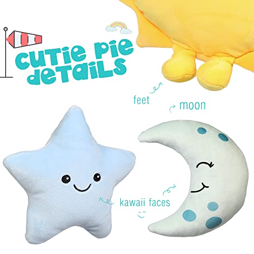 BenBen Sun Plush Toy 12 inch, Set of 3, 7 inch Stuffed Star and Moon, Cute Plushies Gift, Kids Bedroom Decorative Toy, Easter Basket Stuffers, Fun Plush Pillow for Home D?cor