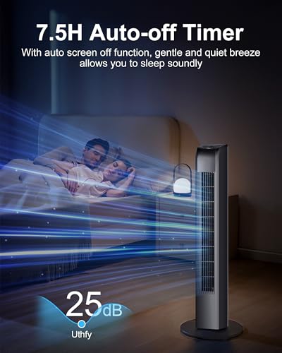 Uthfy 30-Inch Black Oscillating Tower Fan with Remote - Quiet Bladeless Floor Fan for Bedroom & Home