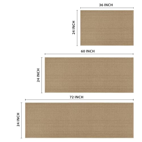 Non-Slip Kitchen Rugs Set of 3 - 24x36, 24x60, 24x72 Linen Chenille Mats