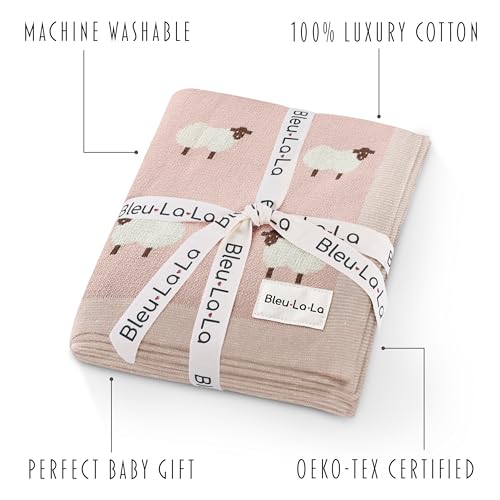 Pink Sheep Baby Receiving Blanket - 100% Cotton Cozy Swaddler for Newborns & Toddlers - Light Pink, 36x32 inches