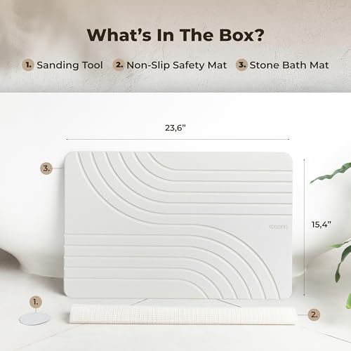 TOSORO Flow Sandstone Diatomaceous Earth Shower Bath Mat Set of 2 - Non-Slip, Quick Drying, Natural Stone Design