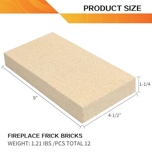 9x4.5x1.25 Inch Fire Bricks - 12 Pack for Wood Stove & Fireplace - Heat-Resistant