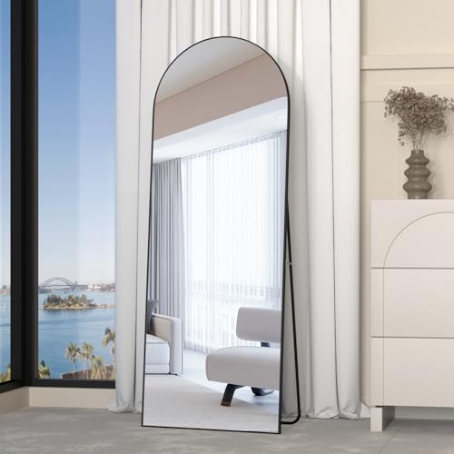 Black 56x16 Inch Full Length Arched Floor Mirror with Stand - Modern Home Decor