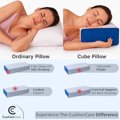 Cube Pillow for Side Sleepers – Adjustable Height 4–5" Cooling Memory