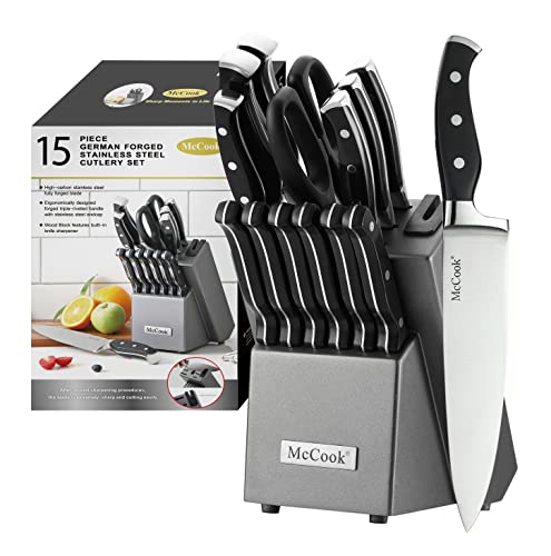 McCook 15-Piece Stainless Steel Knife Set with Built-In Sharpener - Black/Graphite