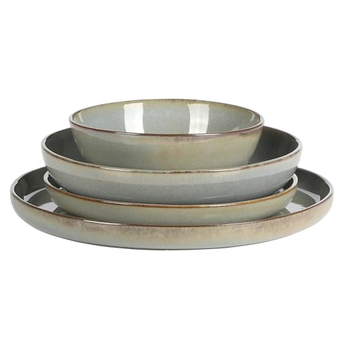 Green 16-Piece Dinnerware Set for 4 - Plates & Bowls Reactive Glaze