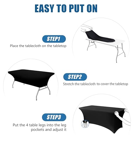 Stretch Fitted Black Tablecloth for 6ft Rectangular Tables - 6 Pack, 30x72 Inches, Spandex Washable Event Cover - Variation of 6