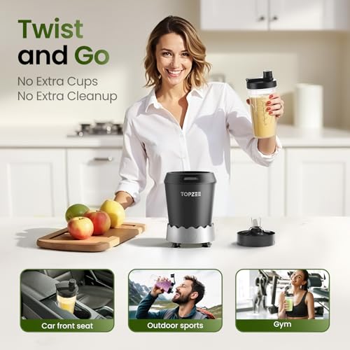 Personal Smoothie Blender with 24oz To-Go Cup - 1000W Compact Black