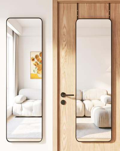 Antok 48x14 Inch Over Door Full Length Mirror with Stand - Black