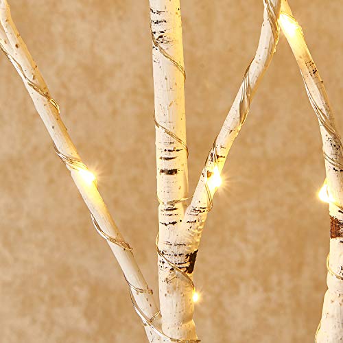 Hairui White 2-Pack Lighted Artificial Birch Tree Branch with Fairy Lights, 30 Inch, 100 LEDs, Battery Operated Christmas Decor