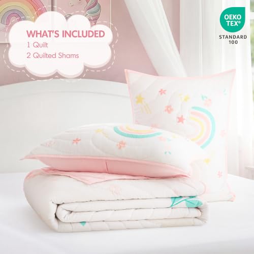 Kids Unicorn Pink Quilt Set 3pc Full/Queen Girls Bedding with Whimsical Tassels