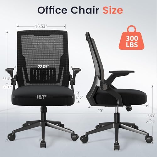 GTPLAYER Black Large Ergonomic Office Chair with Flip-up Armrests & Lumbar Support