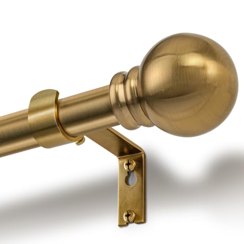 Parutta Brushed Brass Curtain Rod 32-152 Inch Heavy Duty Adjustable Drape Rod with Finials